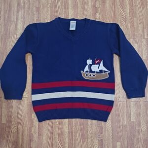 Gymboree Stripes and Anchor Blue Knit Sweater Pirate Ship Detail Size 5T